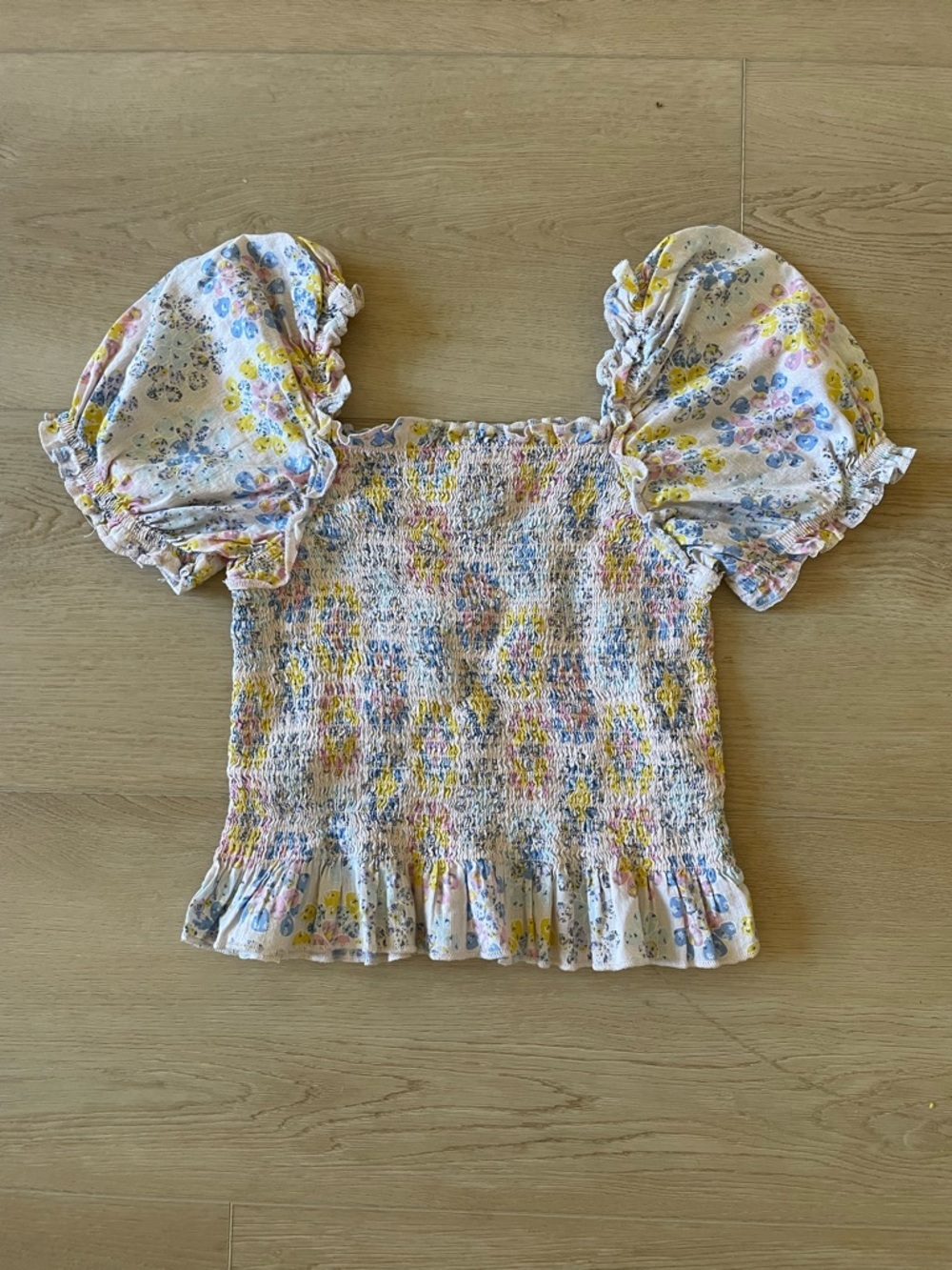 Floral Smocked Top Puff Sleeve Cottagecore Peplum XS S Women / Girls 10-12